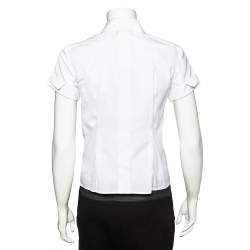 Pre Owned قميص شانيل أكمام قصيرة تفاصيل فيونكة مغاير قطن أبيض مقاس صغير