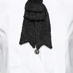 Pre Owned قميص شانيل أكمام قصيرة تفاصيل فيونكة مغاير قطن أبيض مقاس صغير