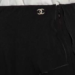 Pre Owned Chanel Black Silk Asymmetrical Tiered Midi Skirt XL