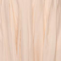 Pre Owned Chanel Peach Silk Pleated Detail Scalloped Hem Layered Shorts M