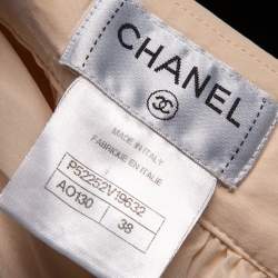 Pre Owned Chanel Peach Silk Pleated Detail Scalloped Hem Layered Shorts M