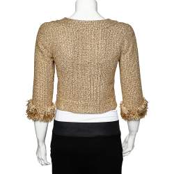 Pre Owned Chanel Gold Lurex Tweed Fringe Detail Button Front Jacket S