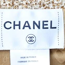 Pre Owned Chanel Gold Lurex Tweed Fringe Detail Button Front Jacket S