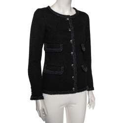 Pre Owned Chanel Black Wool Contrast Trim Boucle Button Front Jacket S