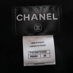 Pre Owned Chanel Black Logo Ribbon Tweed Double Breasted Blazer M