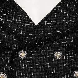 Pre Owned Chanel Black Logo Ribbon Tweed Double Breasted Blazer M