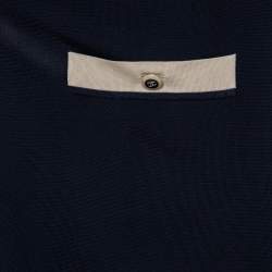 Pre Owned Chanel Navy Blue Knit Contrast Trim Detailed Front Open Cover-Up Cardigan M
