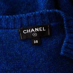 Pre Owned Chanel Blue Cashmere Knit Pearl Detail Sweater M