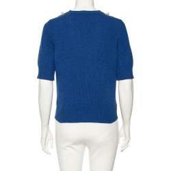 Pre Owned Chanel Blue Cashmere Knit Pearl Detail Sweater M