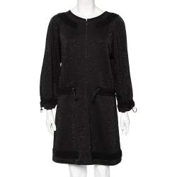 Pre Owned Chanel Black Lurex Knit Drawstring Waist Detailed Short Dress L 