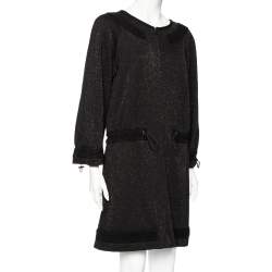 Pre Owned Chanel Black Lurex Knit Drawstring Waist Detailed Short Dress L 