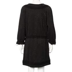 Pre Owned Chanel Black Lurex Knit Drawstring Waist Detailed Short Dress L 