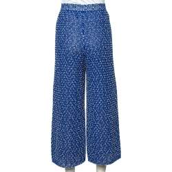 Chanel Blue Silk-Cotton Knit Wide Leg Pants M