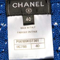 Chanel Blue Silk-Cotton Knit Wide Leg Pants M