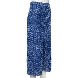 Chanel Blue Silk-Cotton Knit Wide Leg Pants M
