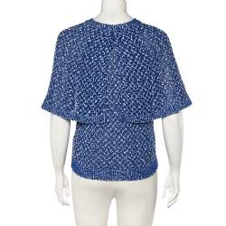 مملوكة مسبقًا Chanel Blue Silk & Cotton Knit Cape Detail V-Neck Top M