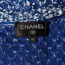 مملوكة مسبقًا Chanel Blue Silk & Cotton Knit Cape Detail V-Neck Top M