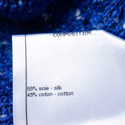 مملوكة مسبقًا Chanel Blue Silk & Cotton Knit Cape Detail V-Neck Top M