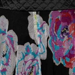 Chanel Black Floral Print Mesh Quilted Waist Midi Skirt M