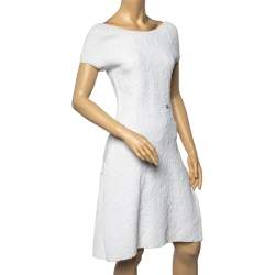 Chanel White Embossed Jacquard Sheath Dress M