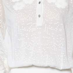 Pre Owned Chanel White Cotton Knit Floral Embellished Detail Cinched Waist Midi Dress M