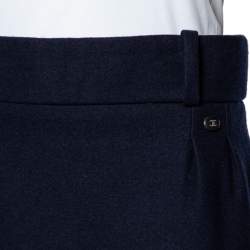 Pre Owned Chanel Navy Blue Wool And Cashmere Pleated Hem Midi Skirt M