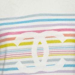 Chanel White Striped Cashmere Crewneck Sweater M
