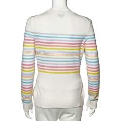 Chanel White Striped Cashmere Crewneck Sweater M