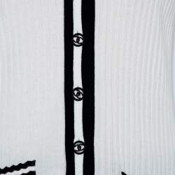 Pre Owned Chanel White Cotton Knit Contrast Trim Detailed Button Front Cardigan S