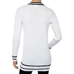 Pre Owned Chanel White Cotton Knit Contrast Trim Detailed Button Front Cardigan S
