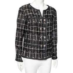 Pre Owned Chanel Black Monochrome Tweed Double Breasted Jacket XXL