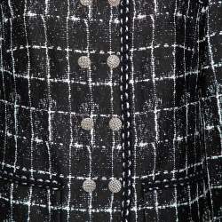 Pre Owned Chanel Black Monochrome Tweed Double Breasted Jacket XXL