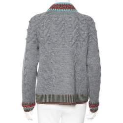Chanel Grey Wool Intarsia Knit Contrast Trimmed Buckle Detail Jacket M