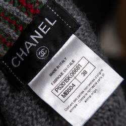 Chanel Grey Wool Intarsia Knit Contrast Trimmed Buckle Detail Jacket M