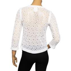 Pre Owned Chanel White Crochet Knit Cropped Button Front Cardigan M