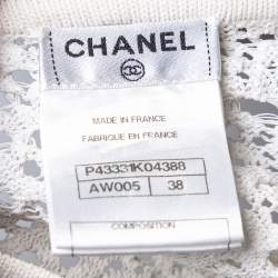 Pre Owned Chanel White Crochet Knit Cropped Button Front Cardigan M