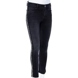 Pre Owned Chanel Black Denim Trimmed Straight Leg Jeans S