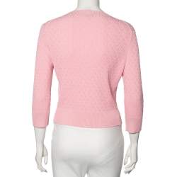Pre Owned Chanel Pink Patterned Knit La Pausa Pearl Embellished Cardigan M
