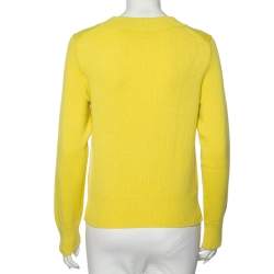 Pre Owned Hermes Yellow Intarsia Knit Cashmere Long Sleeve Jumper M