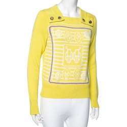 Pre Owned Hermes Yellow Intarsia Knit Cashmere Long Sleeve Jumper M