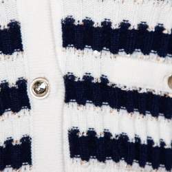 Pre Owned Chanel Navy Blue Striped Sequin Embellished Wool Button Front Cardigan S