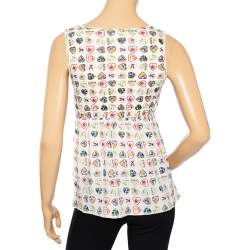 Pre Owned Chanel White Knit Heart Printed Sleeveless Tank Top M