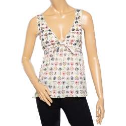 Chanel White Knit Heart Printed Sleeveless Tank Top M Chanel