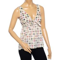 Pre Owned Chanel White Knit Heart Printed Sleeveless Tank Top M