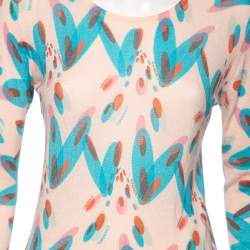Pre Owned Chanel Pink Heart Printed Cashmere Long Sleeve Sweater M