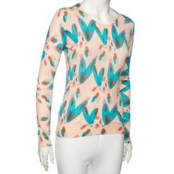 Pre Owned Chanel Pink Heart Printed Cashmere Long Sleeve Sweater M