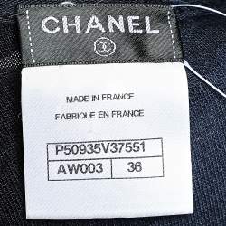 مملوكة مسبقًا توب شانيل قطن منقوش أزرق كحلي بروش مورد مزين مقاس صغير - سمول