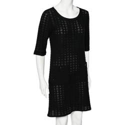 Chanel Black Perforated Knit Pocket Detailed Dress M