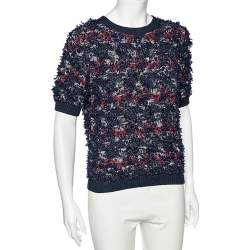 Pre Owned Chanel Multicolor Cotton Knit Ribbon Detail Sweater Top M