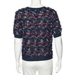 Pre Owned Chanel Multicolor Cotton Knit Ribbon Detail Sweater Top M